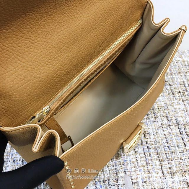 DELVAUX女包 Delvaux brilliantMM不銹鋼蛇鏈外縫 原版皮 德爾沃女手提包 DF0028蛇鏈焦糖 大號 Delvaux女單肩斜挎包  fcs1106